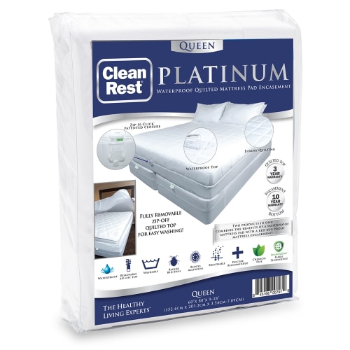 CleanRest Platinum Encasing Mattress Pad, 100% Polyester, Queen, 60x80, Depth up to 18", White